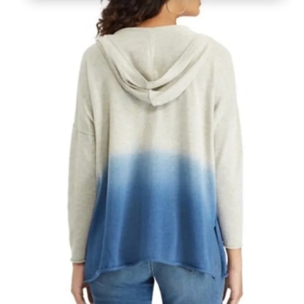 Chaps Womens Blue Ombre Tie Dyed Long Sleeve Pull Over Kangaroo Hoodie Sz S New